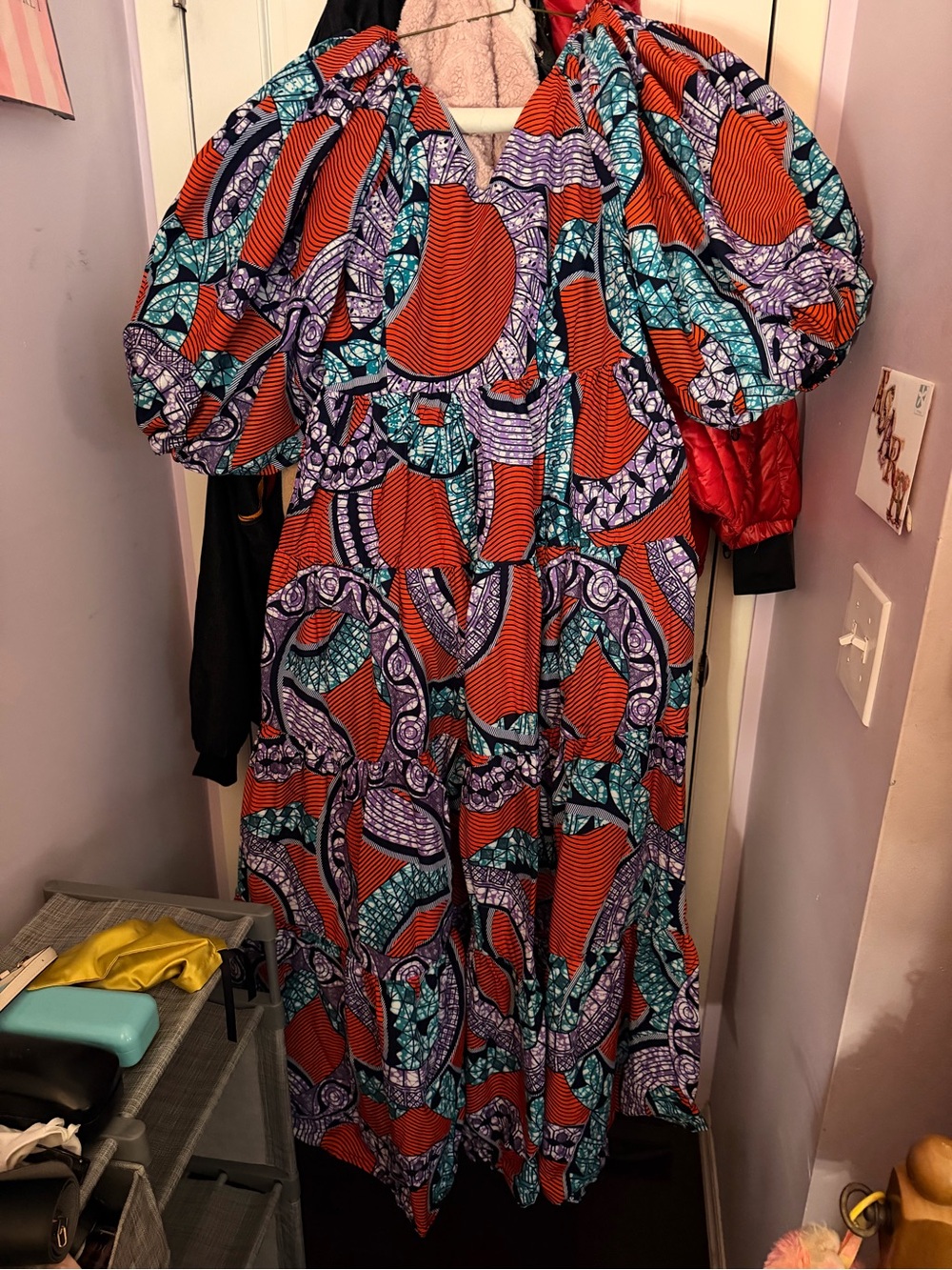 Vibrant African print Maxi Dress - Bold Orange & Teal - Picture 2 of 10